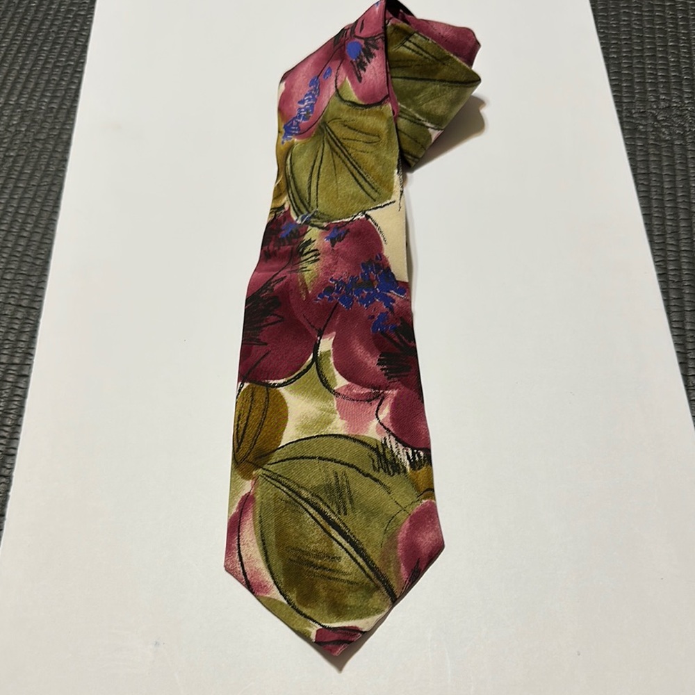 Ted Lapidus Green and Pink Floral Silk Ties